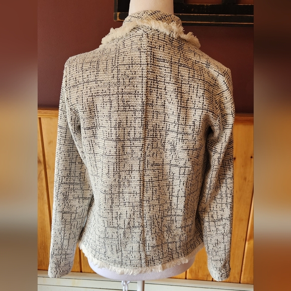 Club Monaco Tweed Flapper Jacket Blazer with Fringe Black and White Size xs - Picture 3 of 9